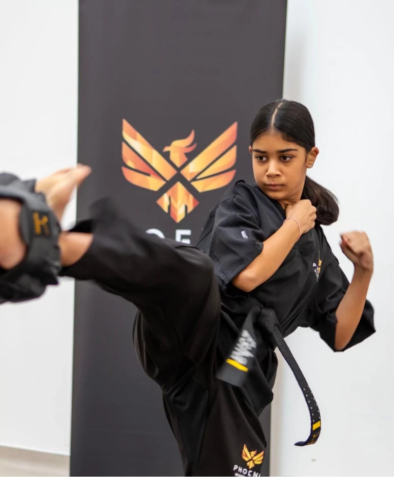 Karate girl kicking