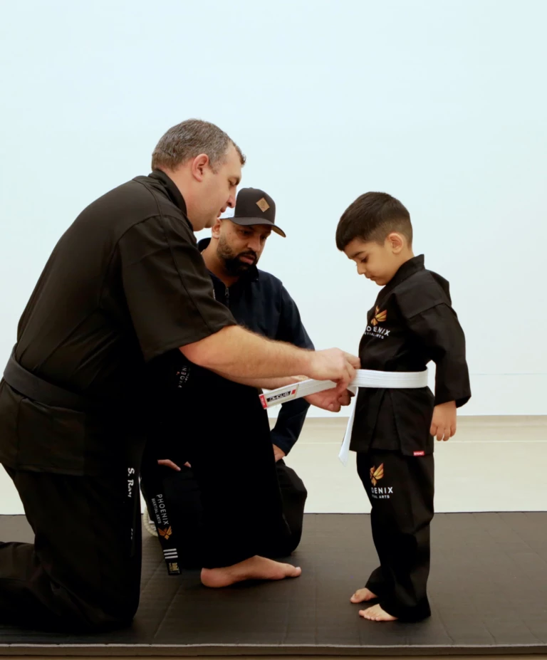 Karate sensei with small child